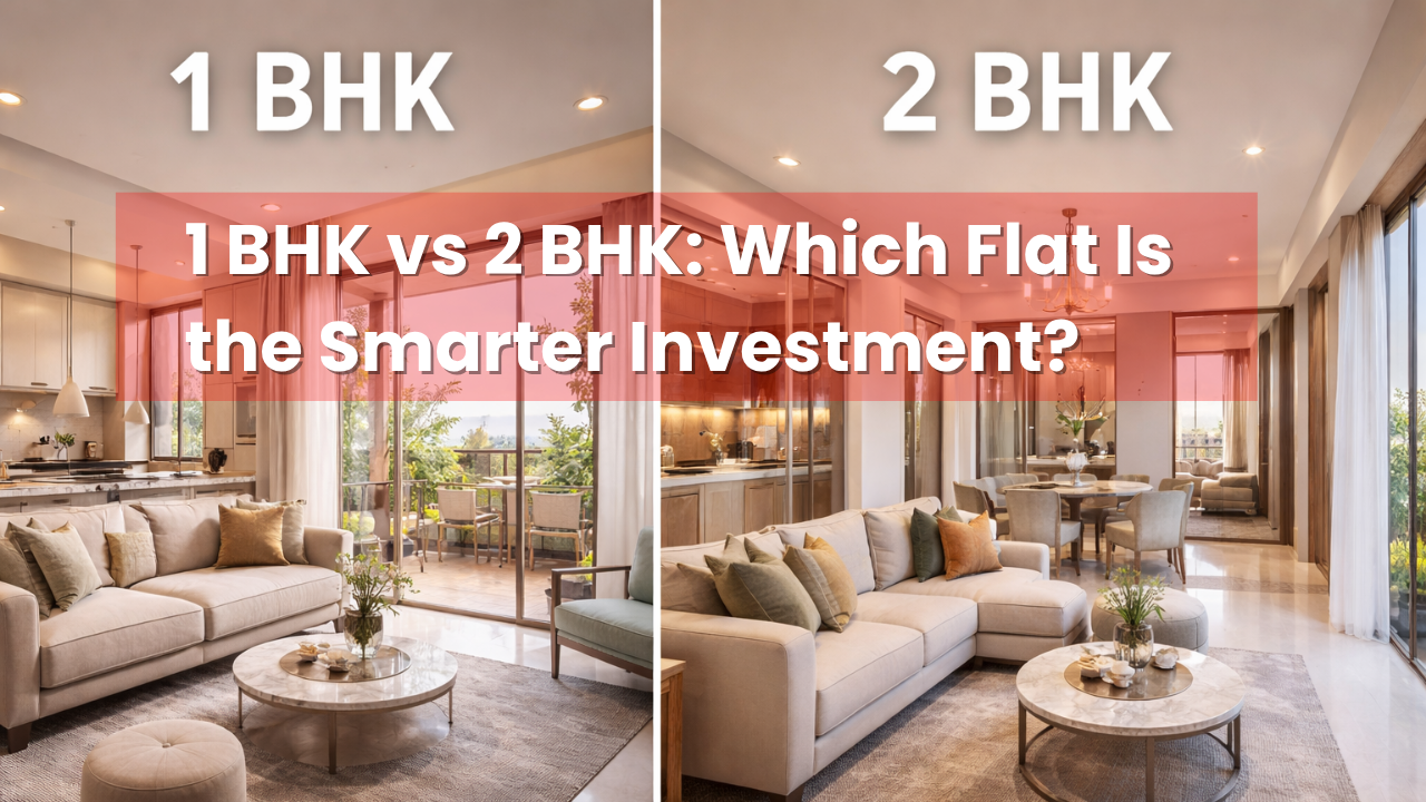 Comparison of 1 BHK and 2 BHK apartment layouts highlighting investment value and space differences