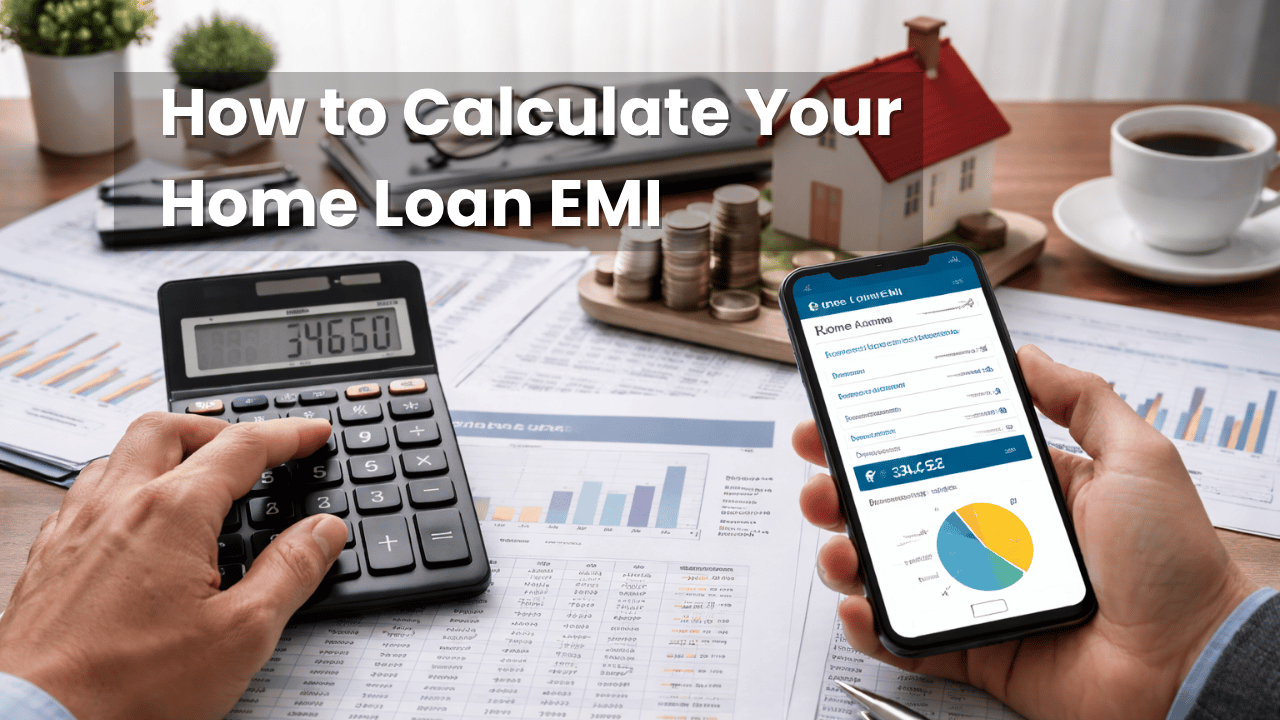 Home loan EMI calculation formula with example showing principal interest tenure breakdown