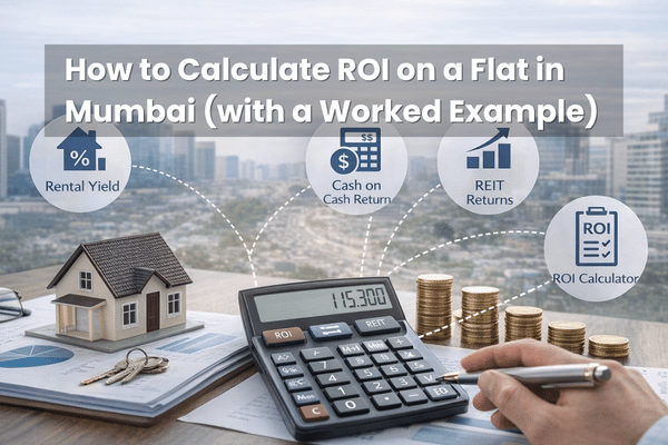 Investor reviewing property returns chart and rental income data to calculate ROI on a flat in Mumbai with a worked example.