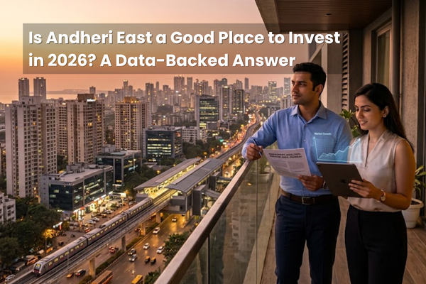 Modern residential towers and commercial hubs in Andheri East, showcasing why Andheri East is a good place to invest in 2026.