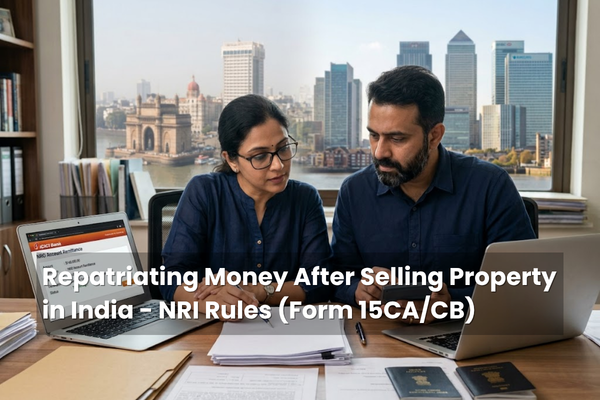 NRI completing Form 15CA/CB to repatriate money after selling property in India, following RBI and tax compliance rules