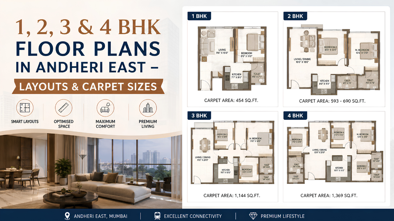 1 2 3 and 4 BHK apartment floor plan layouts in Andheri East