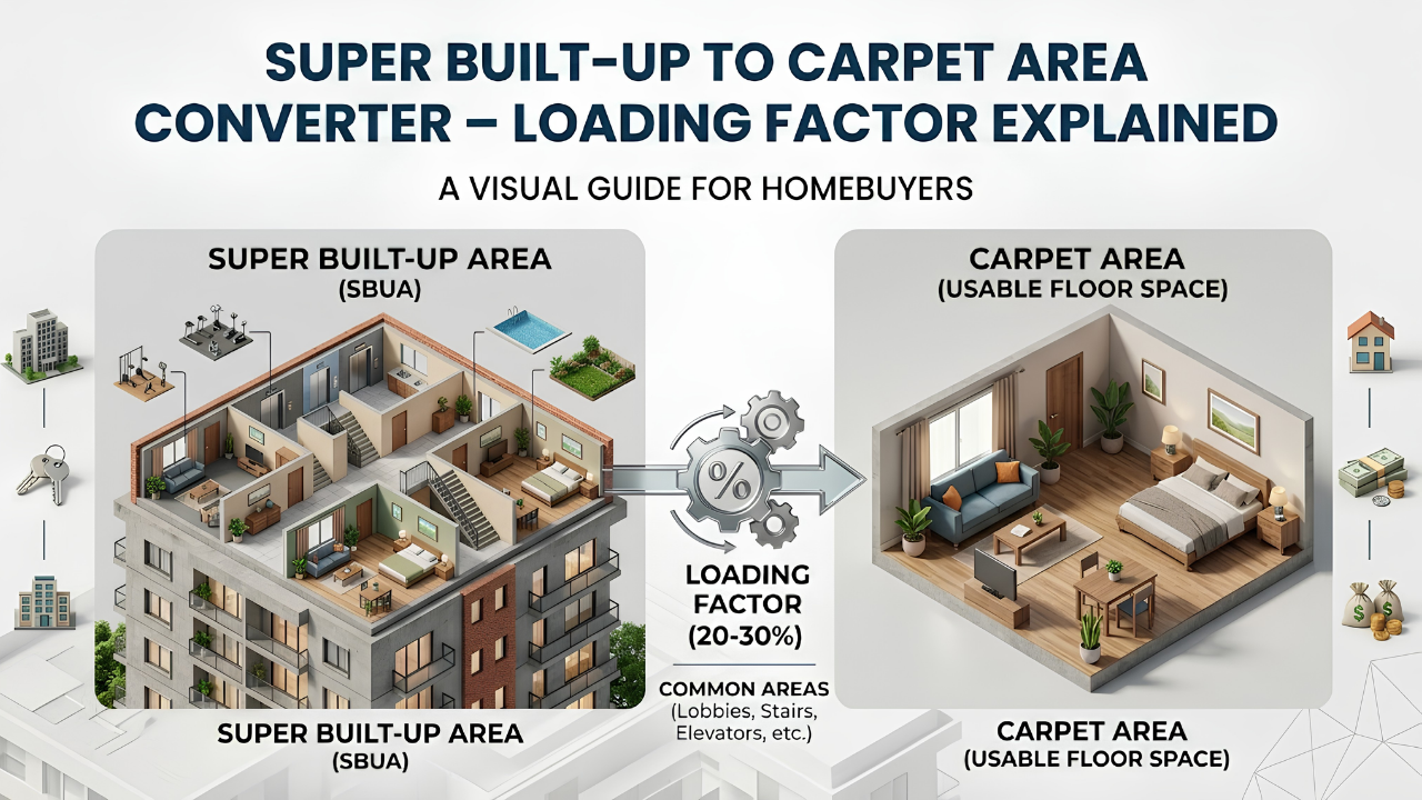 Super built-up area to carpet area